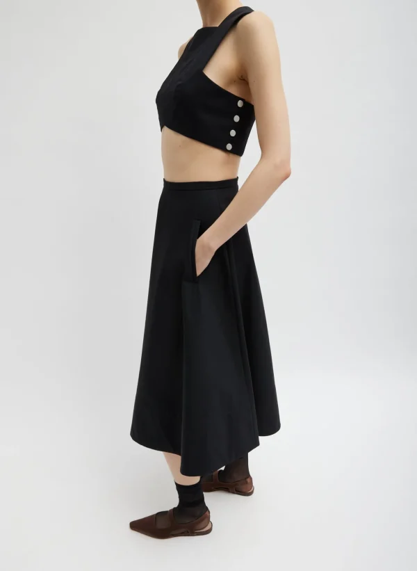 Tibi Bonded Luxe Twill Square Neck Cropped Top Black Shop