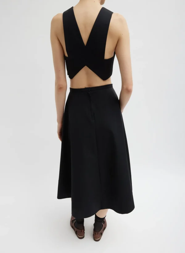 Tibi Bonded Luxe Twill Square Neck Cropped Top Black Shop