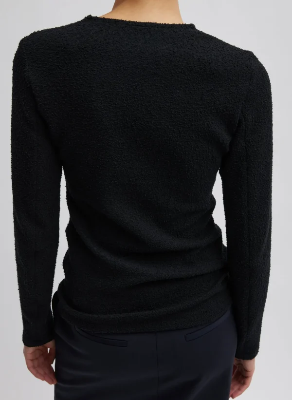 Tibi Boucle Knit Long Sleeve Circular Top Black Best