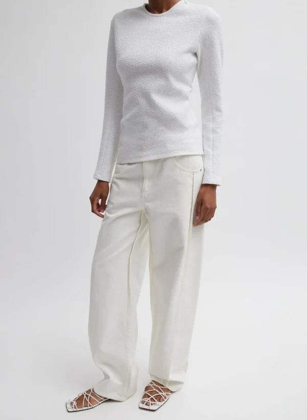 Tibi Boucle Knit Long Sleeve Circular Top White Outlet