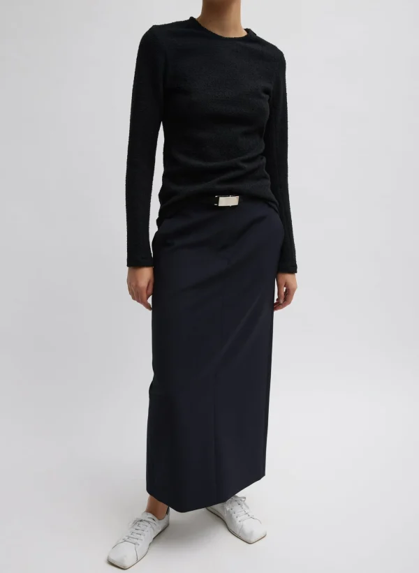 Tibi Boucle Knit Long Sleeve Circular Top Black Best