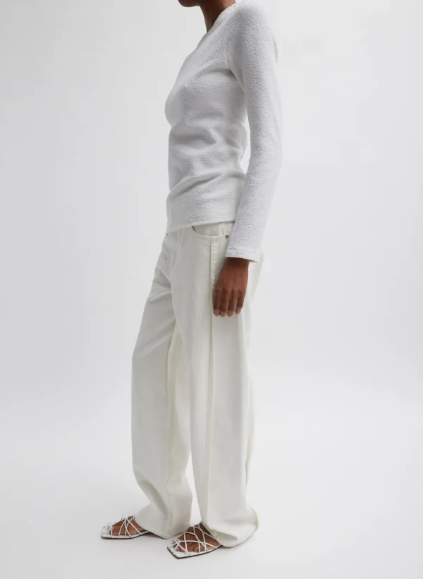 Tibi Boucle Knit Long Sleeve Circular Top White Outlet