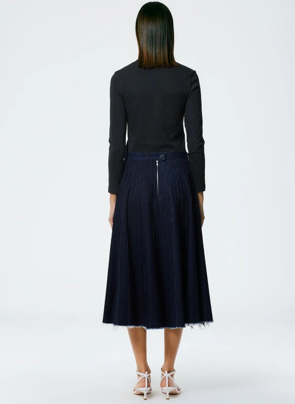 Tibi Brushed Denim Pintucked Skirt Indigo Clearance