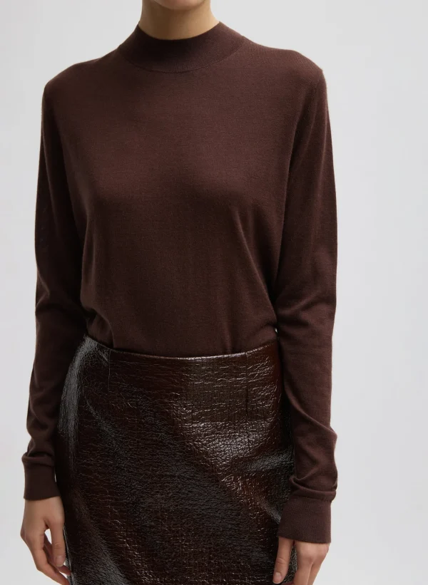 Tibi Cashmere Silk Blend Mock Neck Easy Sweater Hickory Fashion
