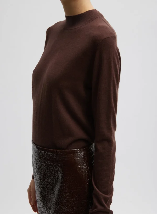 Tibi Cashmere Silk Blend Mock Neck Easy Sweater Hickory Fashion