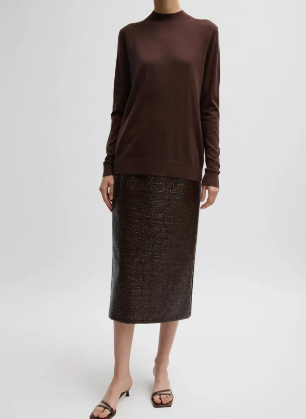 Tibi Cashmere Silk Blend Mock Neck Easy Sweater Hickory Fashion