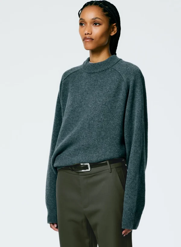 Tibi Cashmere Sweater Crewneck Oversized Pullover Dark Heather Grey Shop