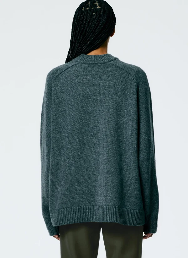 Tibi Cashmere Sweater Crewneck Oversized Pullover Dark Heather Grey Shop