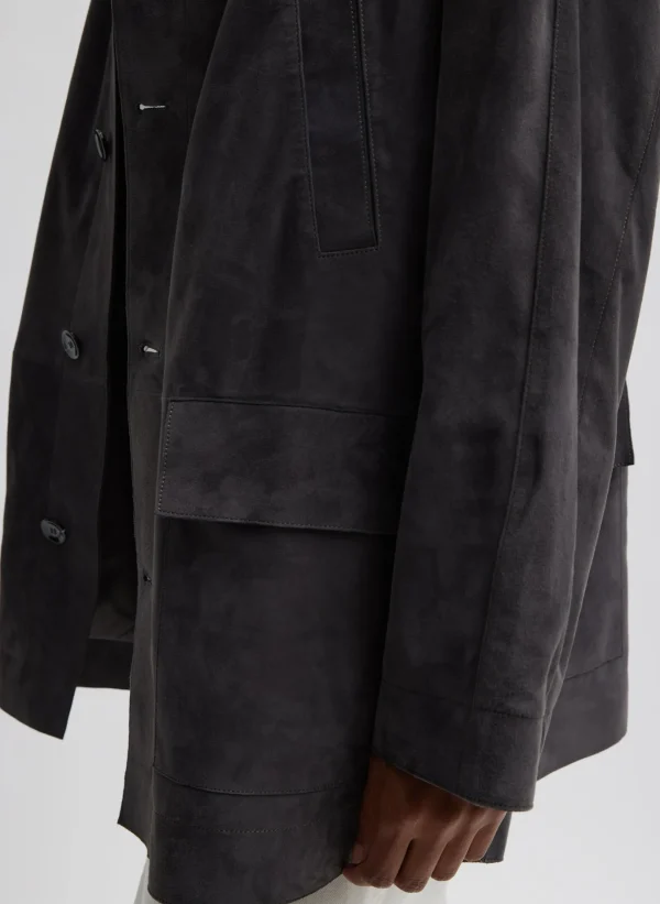 Tibi Cassiterite Suede Carcoat Grey New