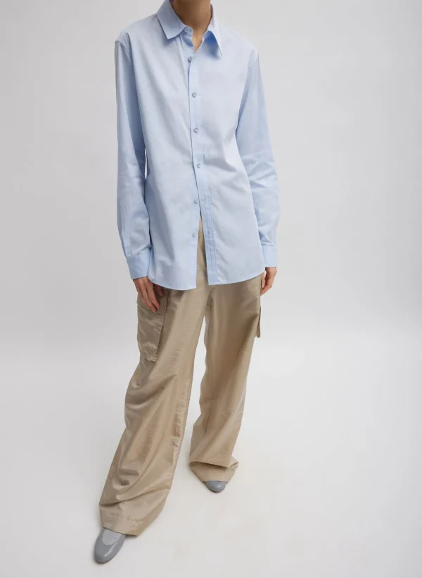 Tibi Charlie Men's Slim Shirt Blue Fashion