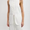 Tibi Chino Slit Front Sleeveless Tunic White Best
