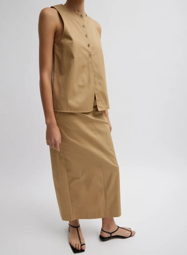 Tibi Chino Slit Front Sleeveless Top Tan Shop