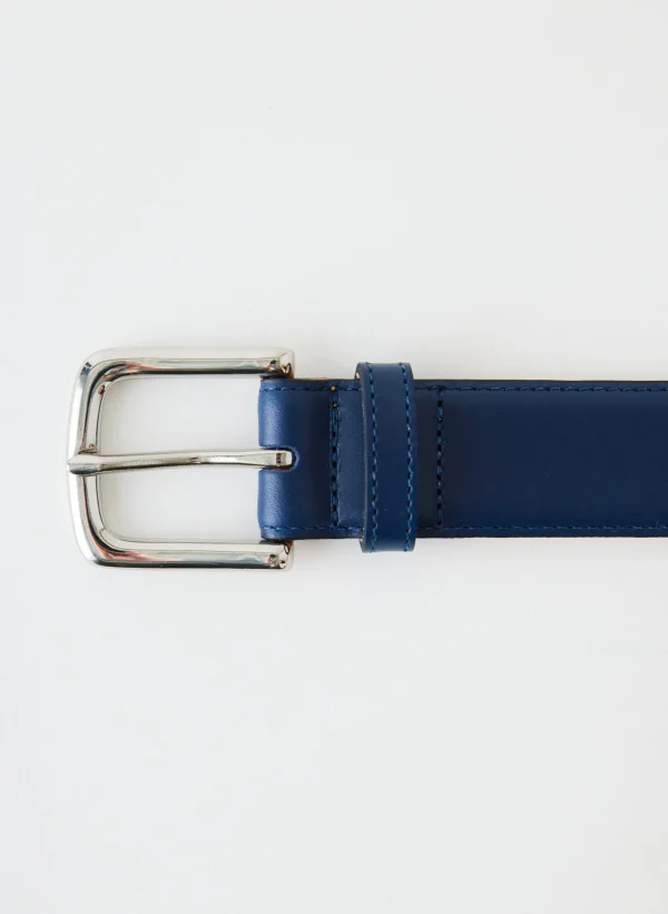 Tibi Classic Men's Leather Belt Ultramarine Blue Fashion