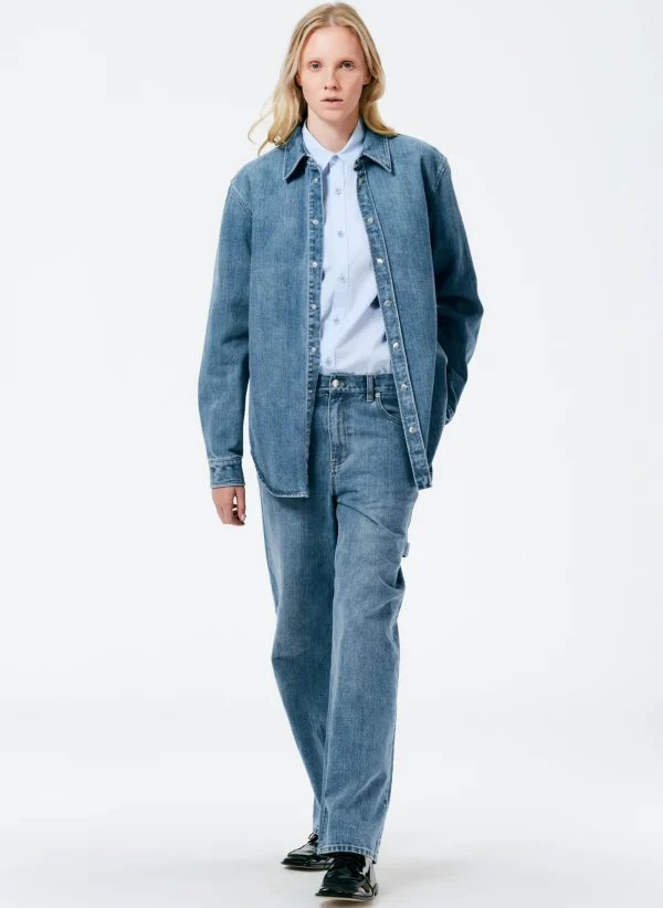Tibi Classic Wash Denim Easy Shirt Classic Blue Cheap