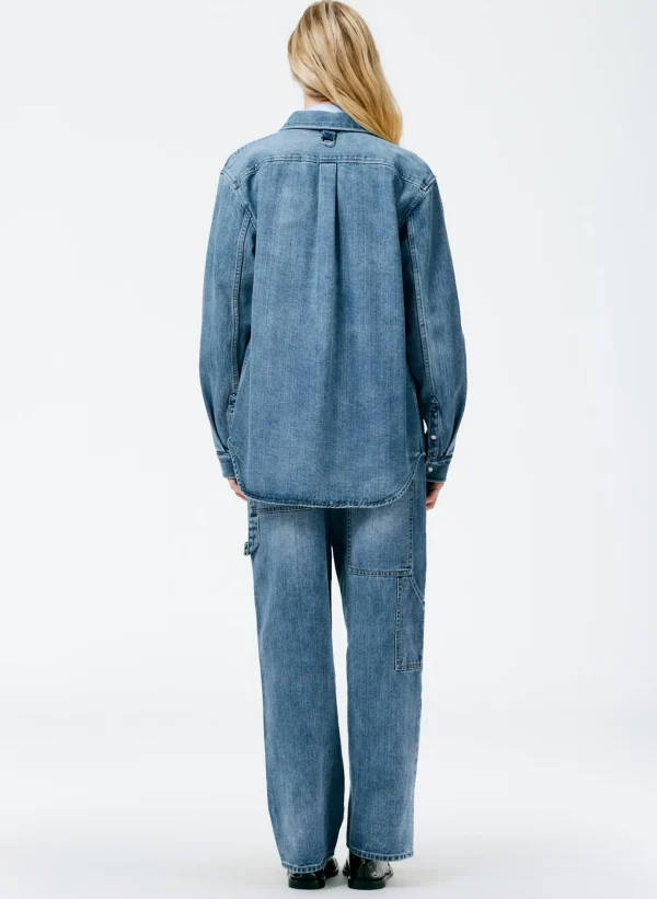 Tibi Classic Wash Denim Easy Shirt Classic Blue Cheap