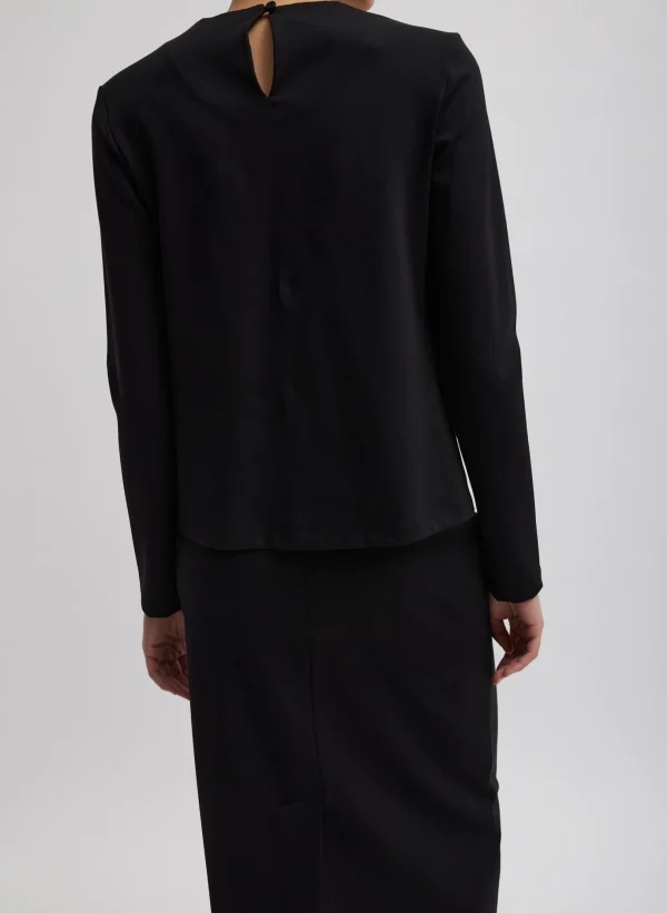 Tibi Compact Ultra Stretch Knit Long Sleeve Slim Top Black Shop