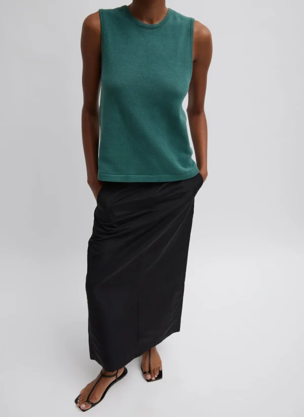 Tibi Cotton Criss Cross Sleeveless Sweater Hunter Green Clearance