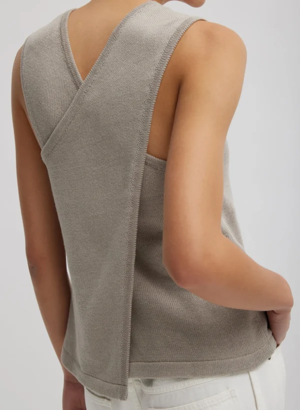 Tibi Cotton Criss Cross Sleeveless Sweater Light Stone Hot