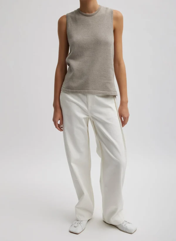 Tibi Cotton Criss Cross Sleeveless Sweater Light Stone Hot