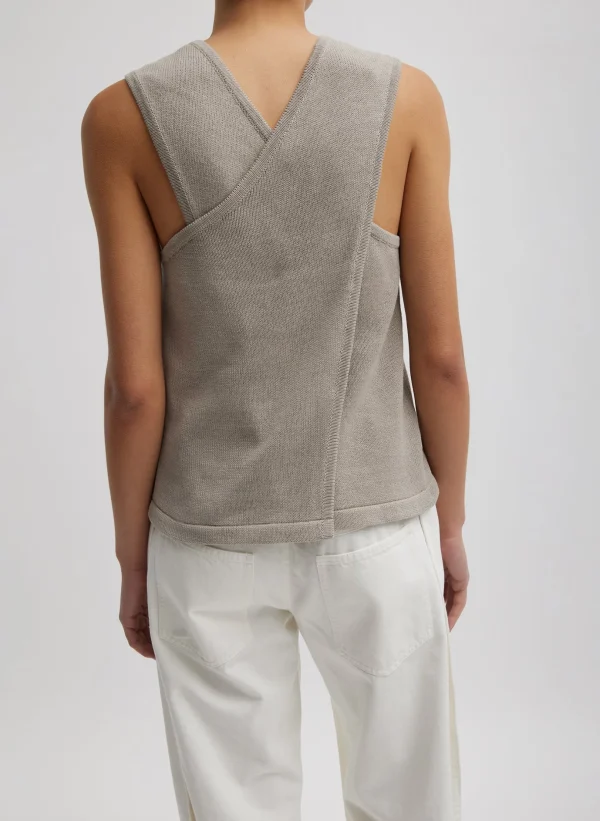 Tibi Cotton Criss Cross Sleeveless Sweater Light Stone Hot