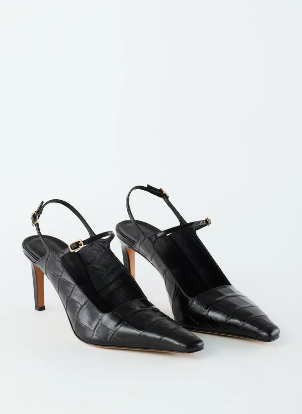 Tibi Croc Print Bob Slingback Black Clearance