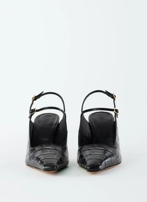 Tibi Croc Print Bob Slingback Black Clearance