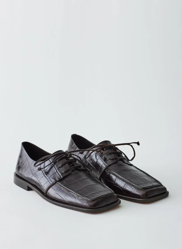 Tibi Croc Print Brody Square Toe Loafer Dark Brown Store