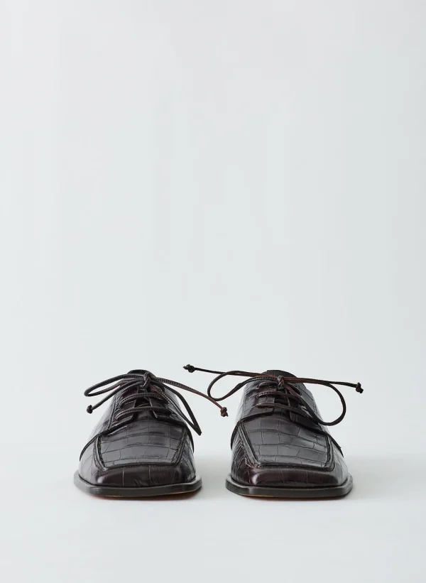 Tibi Croc Print Brody Square Toe Loafer Dark Brown Store