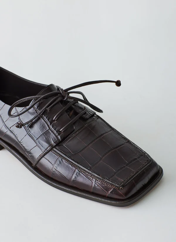 Tibi Croc Print Brody Square Toe Loafer Dark Brown Store