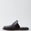 Tibi Croc Print Pedro Slide Square Toe Loafer Dark Brown Best