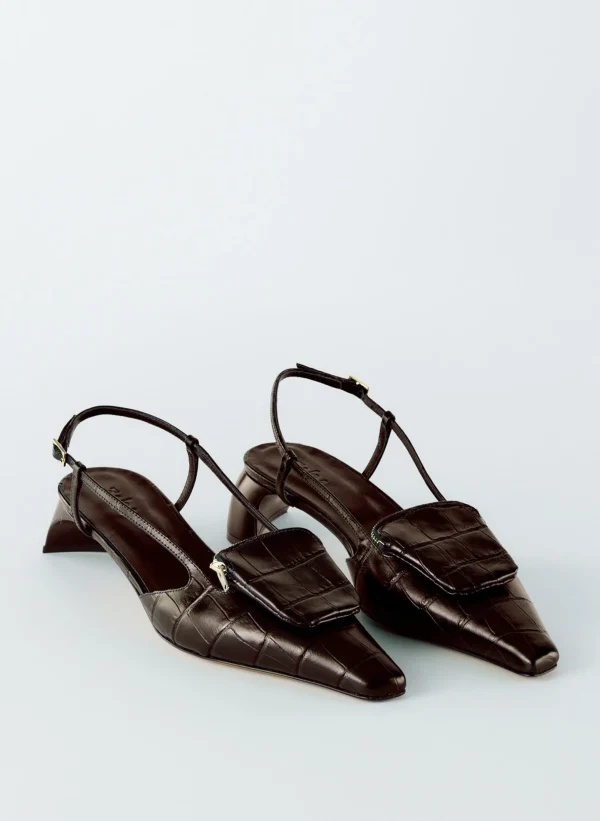 Tibi Croc Print Victor Slingback Brown Best
