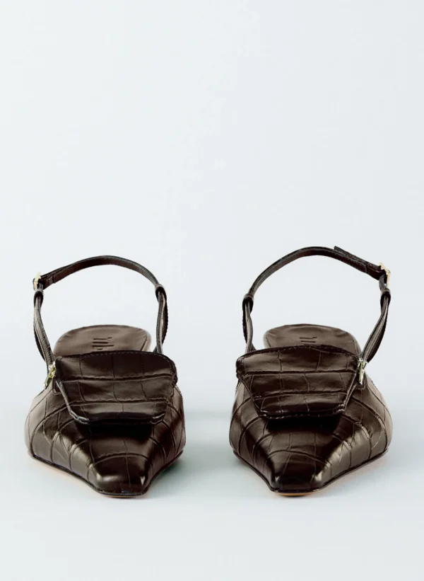 Tibi Croc Print Victor Slingback Brown Best