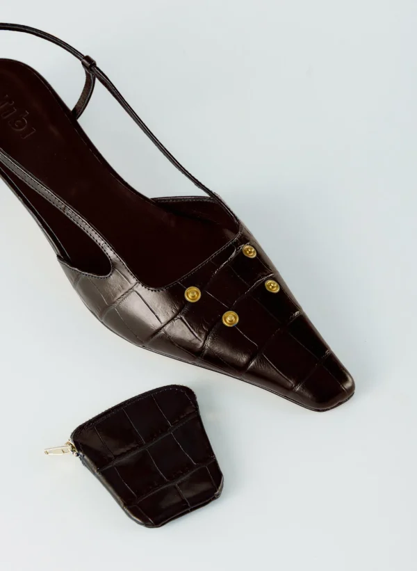 Tibi Croc Print Victor Slingback Brown Best