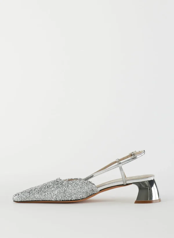 Tibi Curly Victor Slingback Silver Outlet