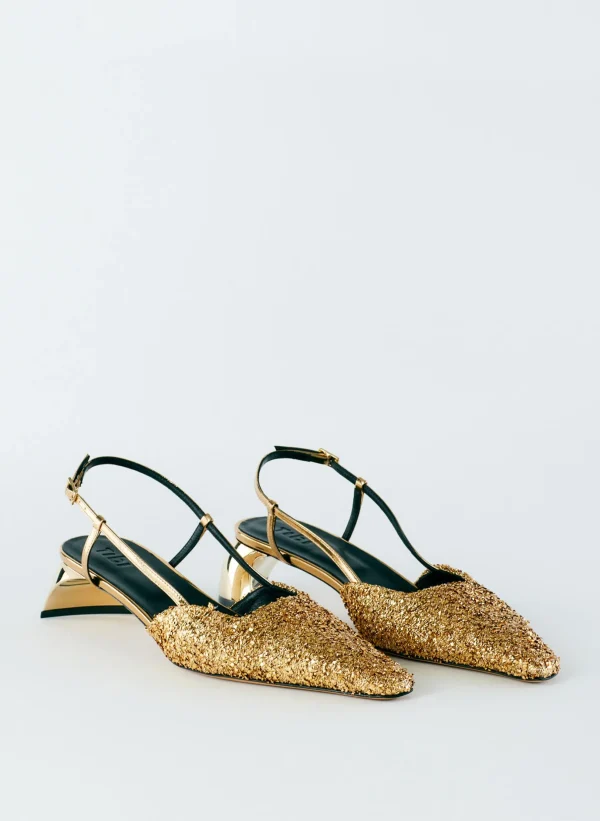 Tibi Curly Victor Slingback Gold Shop