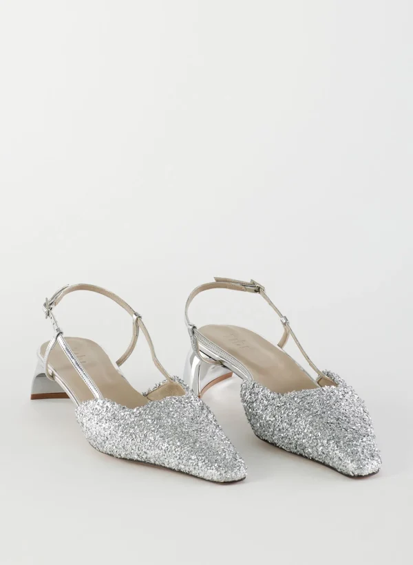 Tibi Curly Victor Slingback Silver Outlet
