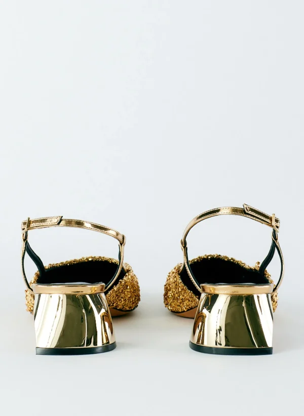 Tibi Curly Victor Slingback Gold Shop