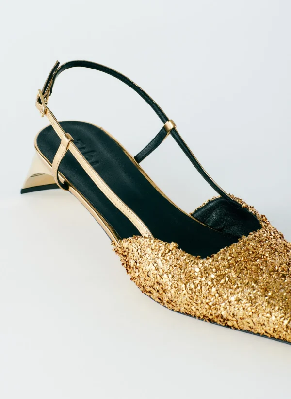 Tibi Curly Victor Slingback Gold Shop