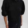 Tibi Deluxe Tube Yarn Sweater Mini Puff Pullover Black Sale