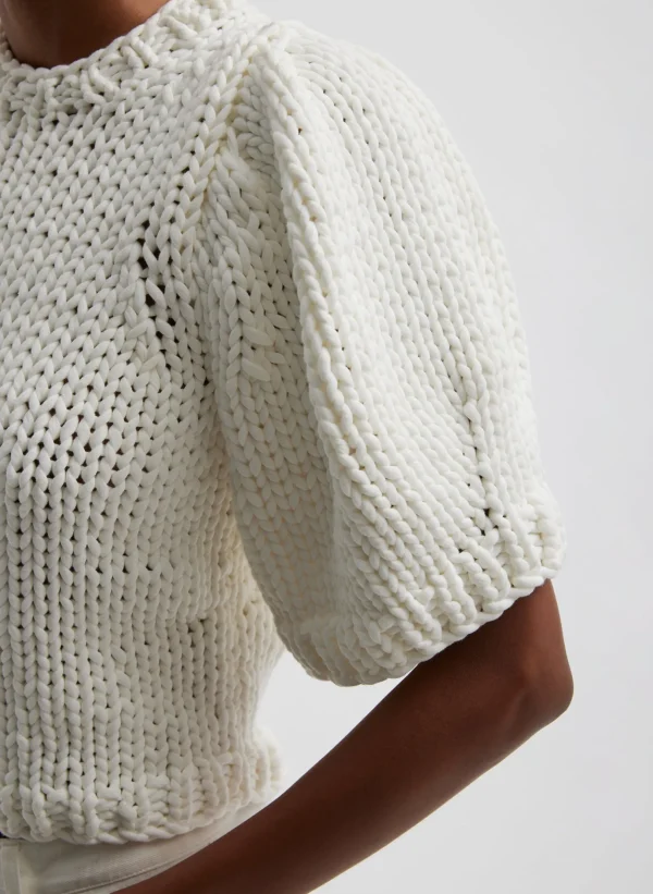 Tibi Deluxe Tube Yarn Sweater Mini Puff Pullover White Cheap