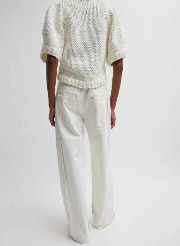 Tibi Deluxe Tube Yarn Sweater Mini Puff Pullover White Cheap