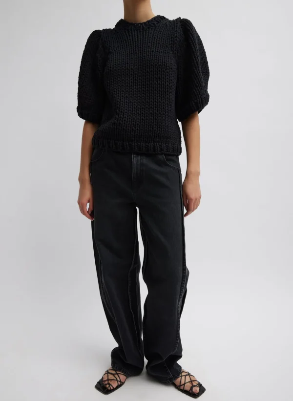Tibi Deluxe Tube Yarn Sweater Mini Puff Pullover Black Sale