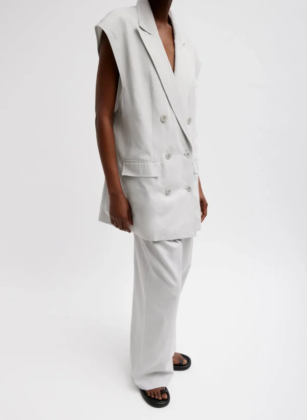 Tibi Drapey Suiting Oversized Double Breasted Vest Stone Hot