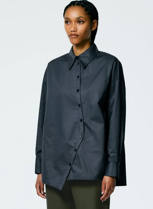 Tibi Eco Poplin Asymmetrical Shirt Navy Fog Best Sale