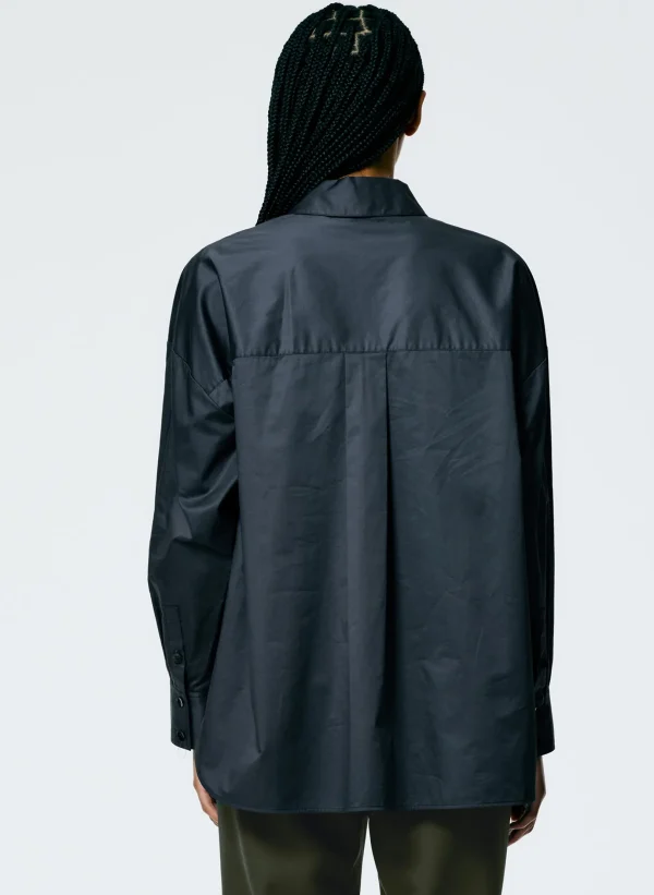Tibi Eco Poplin Asymmetrical Shirt Navy Fog Best Sale
