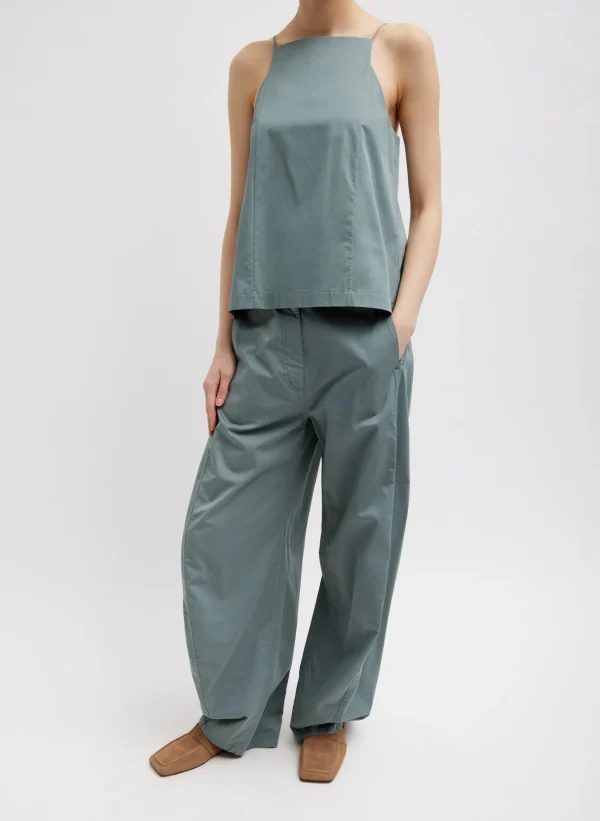 Tibi Eco Poplin Cropped Square Neck Criss Cross Tank Green Limestone Cheap