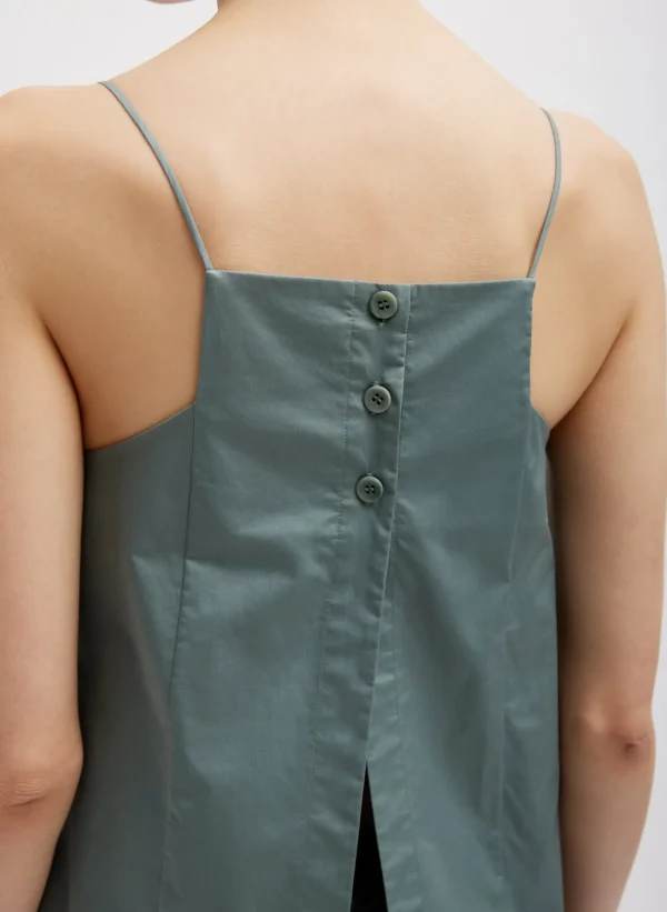 Tibi Eco Poplin Cropped Square Neck Criss Cross Tank Green Limestone Cheap