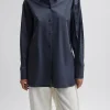 Tibi Eco Poplin Shirt With Tucked Sleeve Shark Grey Outlet