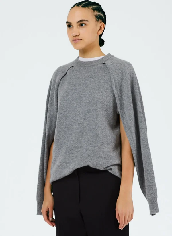 Tibi Feather Weight Cashmere Easy Cocoon Tunic Heather Grey Cheap