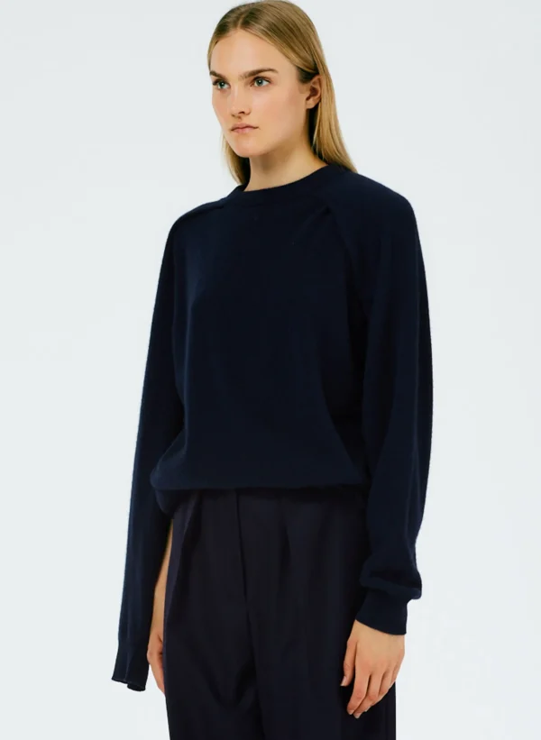 Tibi Feather Weight Cashmere Easy Cocoon Tunic Navy Best Sale